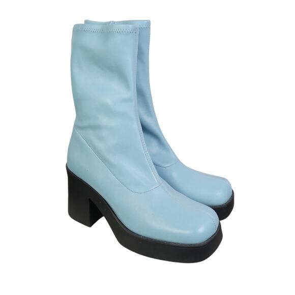 Steve Madden Klayton Light Blue Faux Leather Platform Boots 9 - Picture 2 of 10